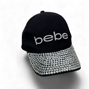 Bebe Bling Hat Rhinestone Baseball Cap Black Adjustable Strapback